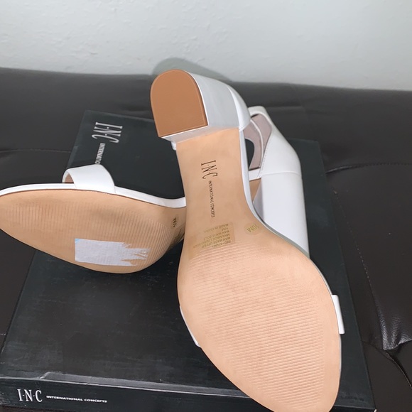 Inc International Concepts Open Toe Ankle Strap Block Heel White - Picture 8 of 9